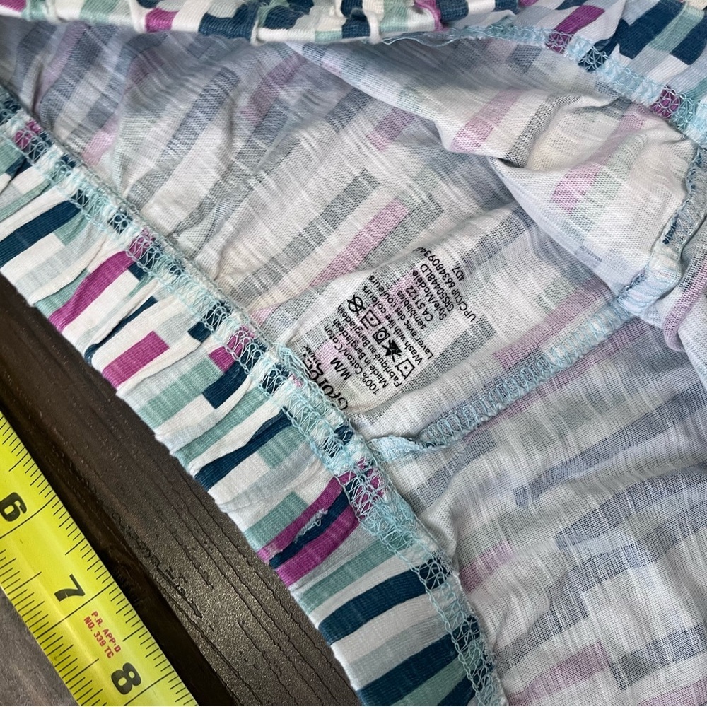 George Women's High Waist Lounge Shorts - White with Blue, Pink & Teal Stripes - Picture 4 of 5